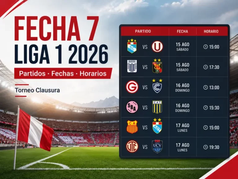 Fecha 7 Liga 1 2026 con partidos, fechas y horarios del Torneo Clausura