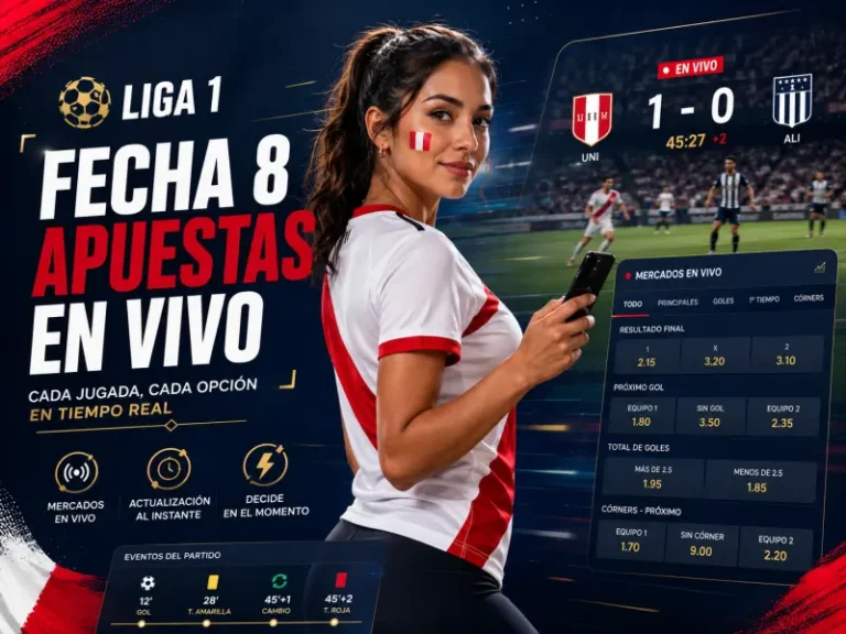 Pantalla de apuestas en vivo aplicada a los partidos de la Fecha 8 de la Liga 1 2026