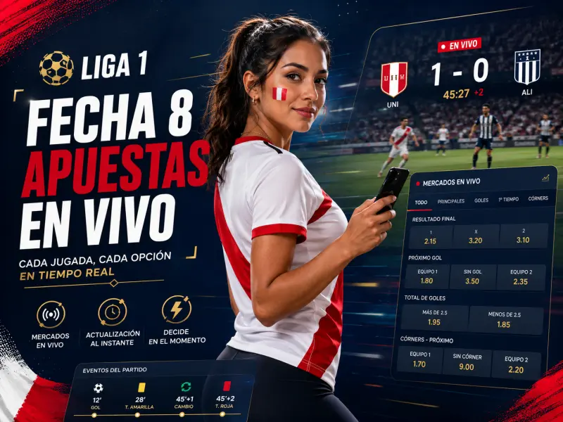 Pantalla de apuestas en vivo aplicada a los partidos de la Fecha 8 de la Liga 1 2026