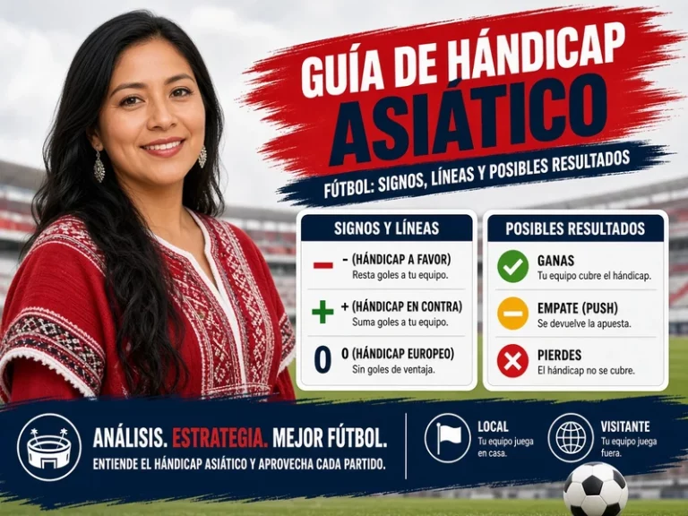 Guía de hándicap asiático en fútbol con signos, líneas y posibles resultados