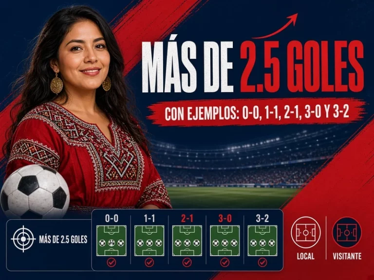 Más de 2.5 goles con ejemplos 0-0 1-1 2-1 3-0 y 3-2