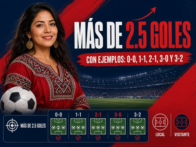 Más de 2.5 goles con ejemplos 0-0 1-1 2-1 3-0 y 3-2