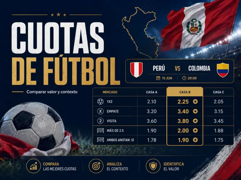Cuotas de fútbol comparadas entre distintos mercados y resultados