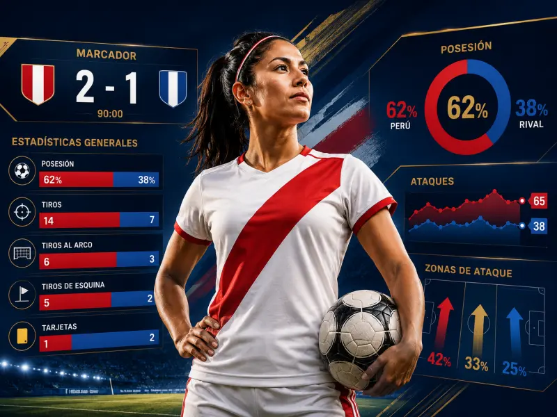 Estadísticas de un partido de fútbol con tiros, posesión y ocasiones