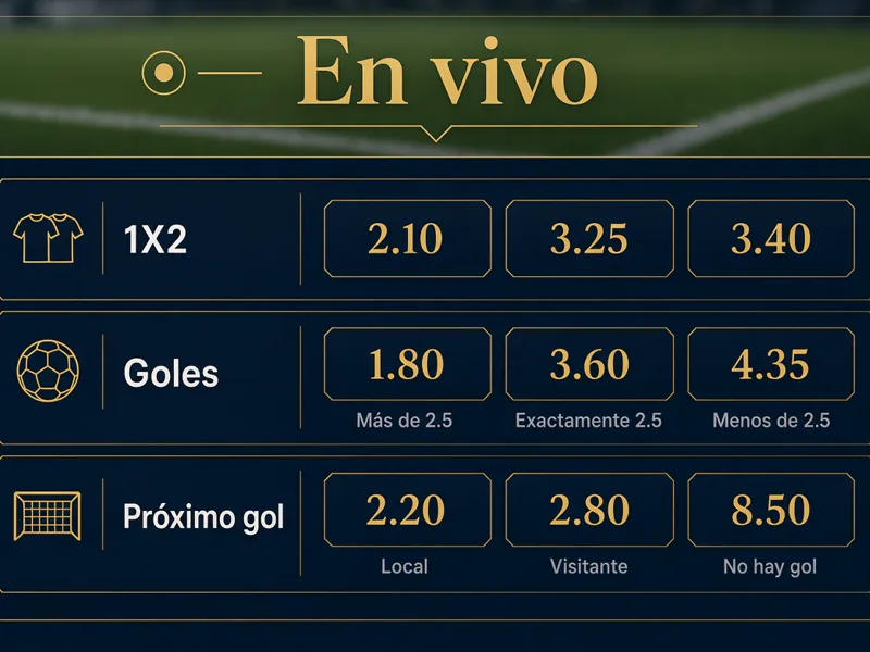 Mercado de apuestas en vivo mostrado durante un partido de fútbol