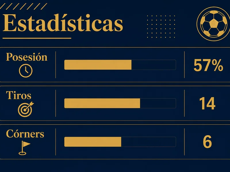 Estadísticas de un partido de fútbol con posesión, tiros y ocasiones