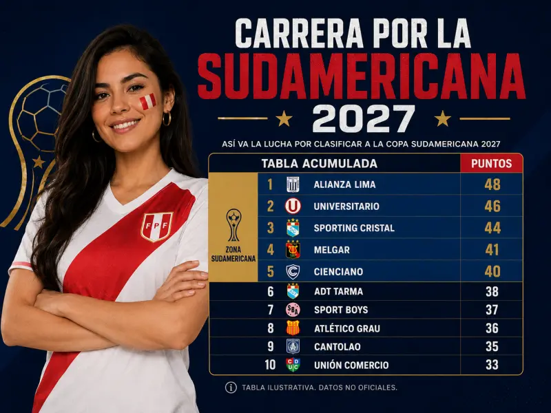 Tabla acumulada Liga 1 con equipos en carrera por Copa Sudamericana 2027