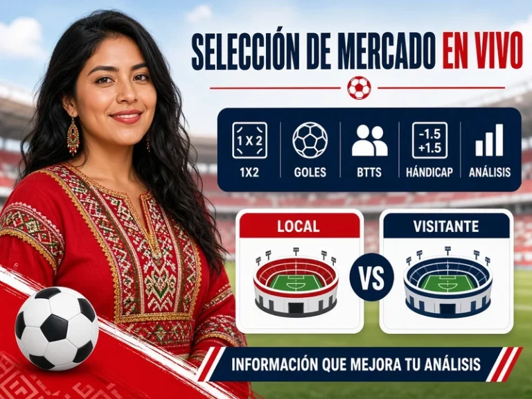 Selección de mercado en vivo de fútbol con 1X2 goles BTTS y hándicap