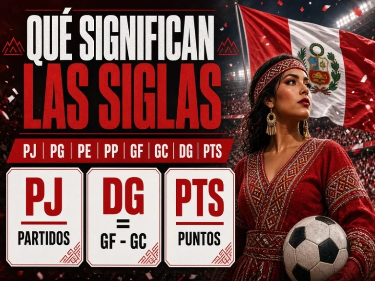 Significado de PJ PG PE PP GF GC DG y PTS en una tabla de Liga 1