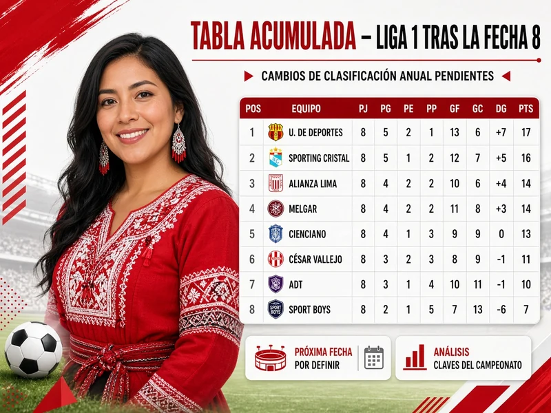 Tabla acumulada después de la Fecha 8 Liga 1 con cambios de clasificación anual pendientes