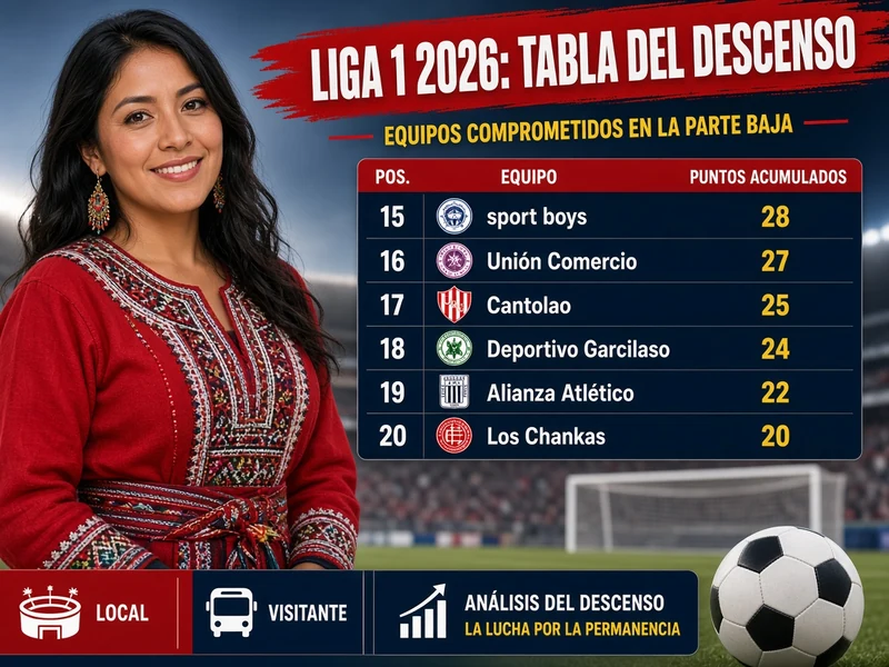 Tabla de descenso Liga 1 2026 con equipos comprometidos en la parte baja del acumulado