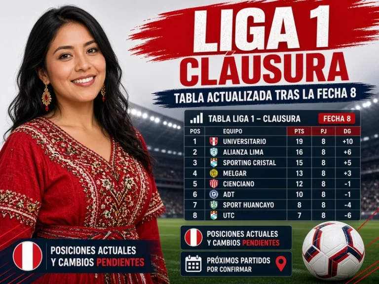 Tabla Liga 1 después de la Fecha 8 con posiciones y cambios del Clausura pendientes de actualización