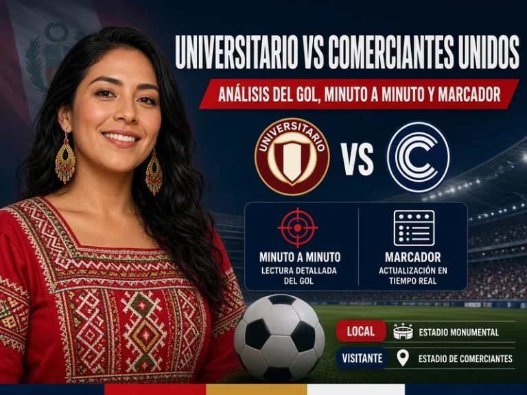 Primer gol Universitario vs Comerciantes Unidos con lectura de minuto y marcador